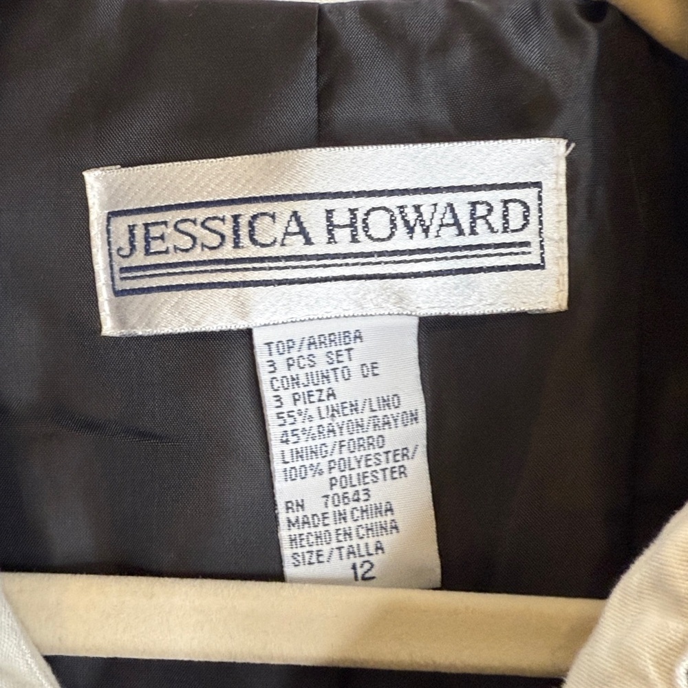 Jessica Howard Vintage Black Linen Blend Zip Up Jacket Contrast Cuff Size 12 - Picture 2 of 10